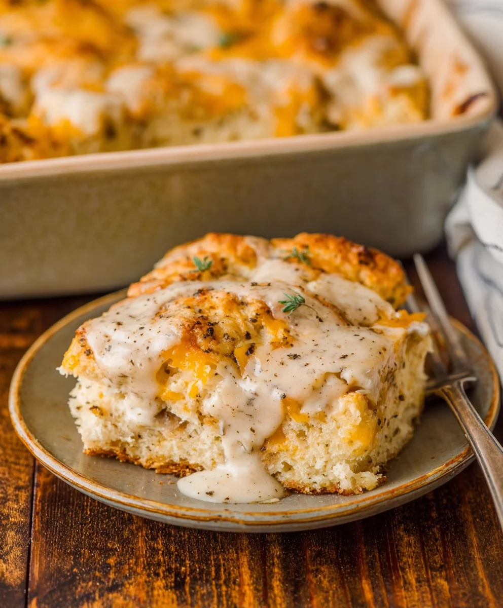 Beef Biscuits and Gravy Breakfast Casserole