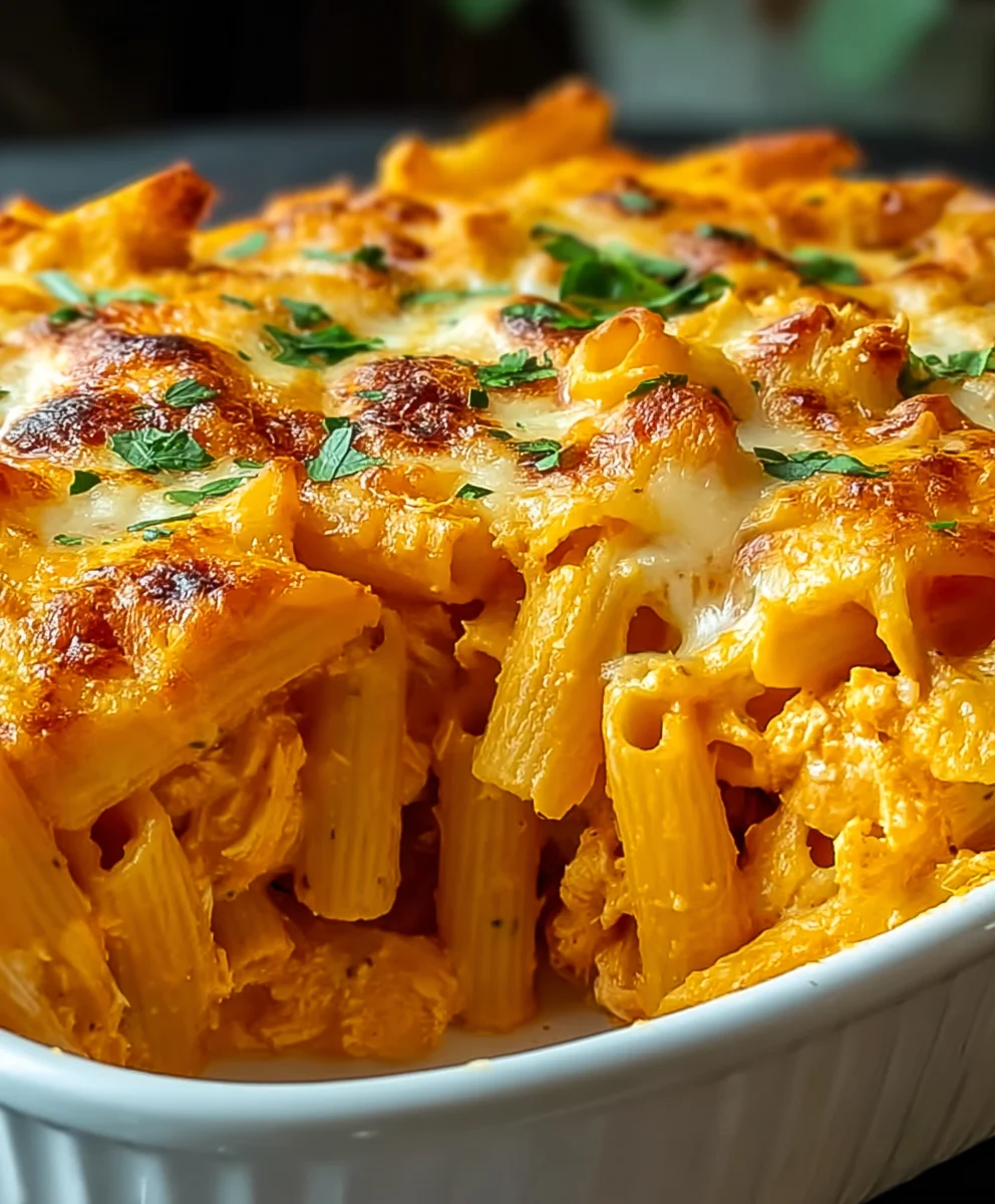 Spicy Buffalo Chicken Pasta Bake- Easy Weeknight Dinner