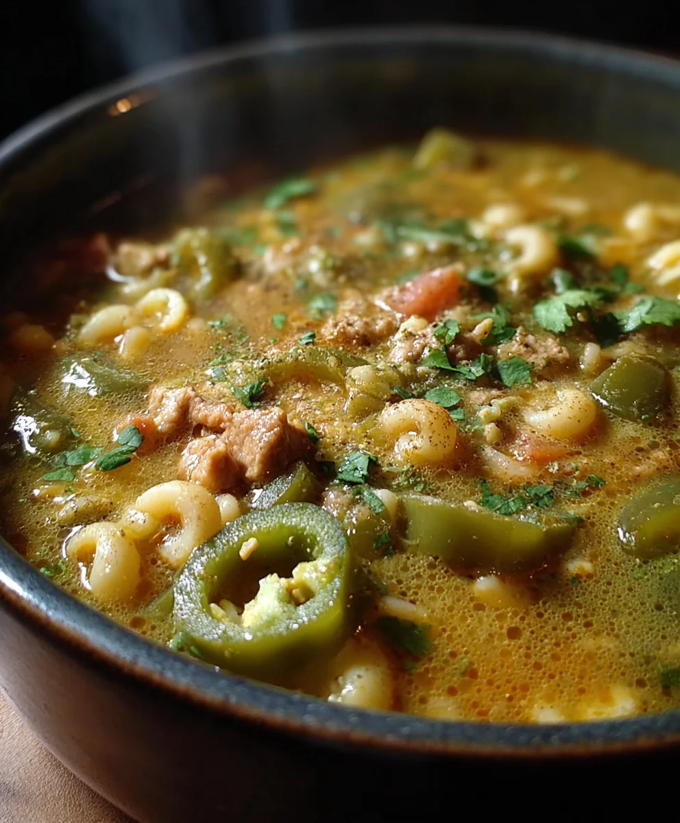 Spicy Chile Verde Soup with Melty Cheese-Beef Flavor