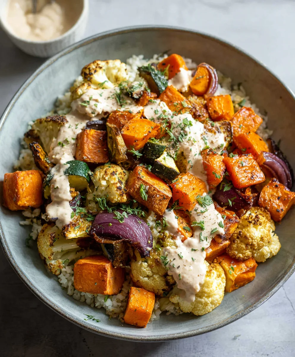 Roasted Veggie Glow Bowl-Tahini Yogurt Sauce Recipe