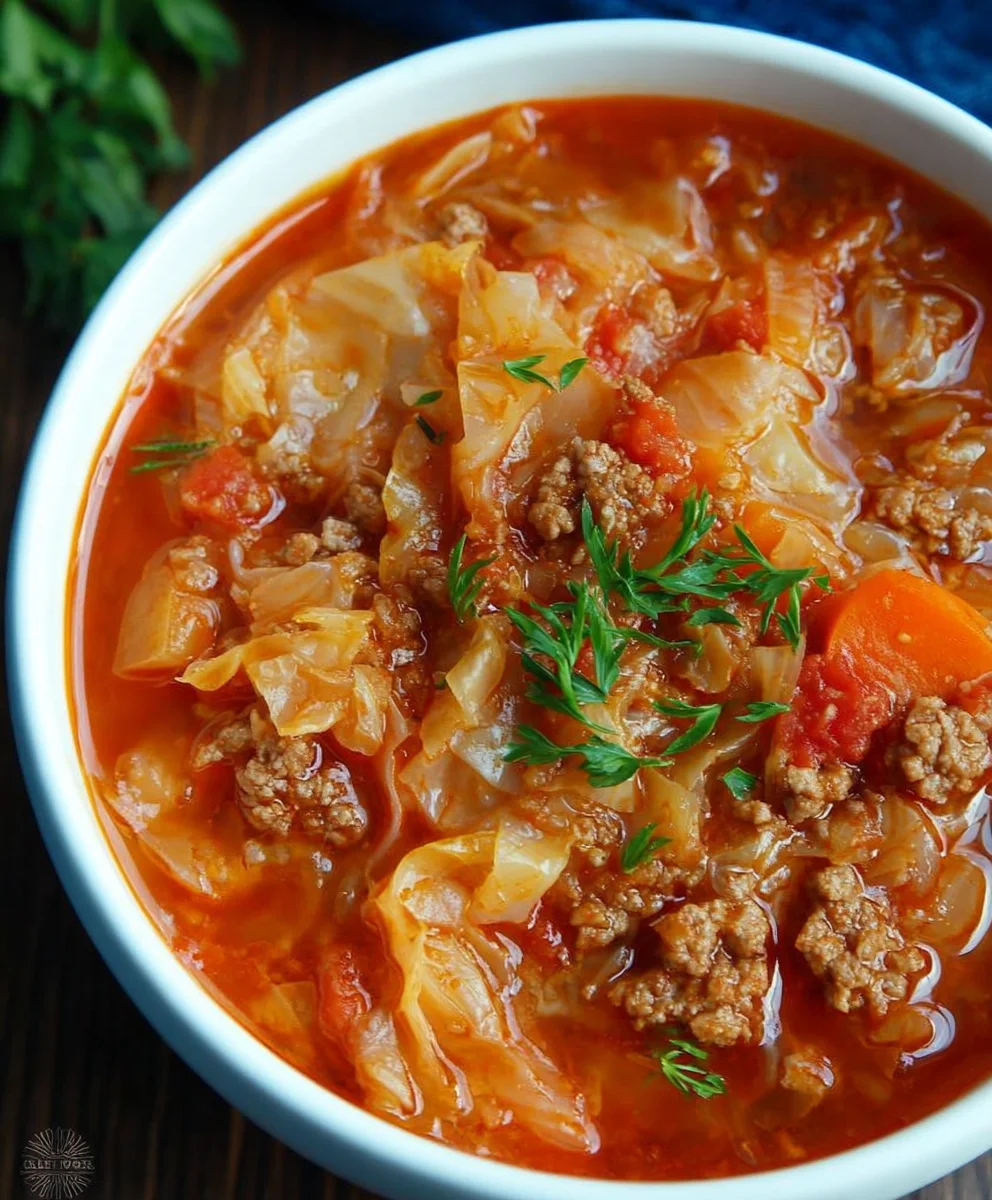 Hearty Beef Cabbage Roll Soup-Easy One Pot Meal