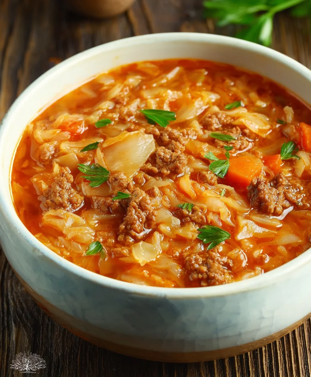 Hearty Beef Cabbage Roll Soup-Easy One Pot Meal