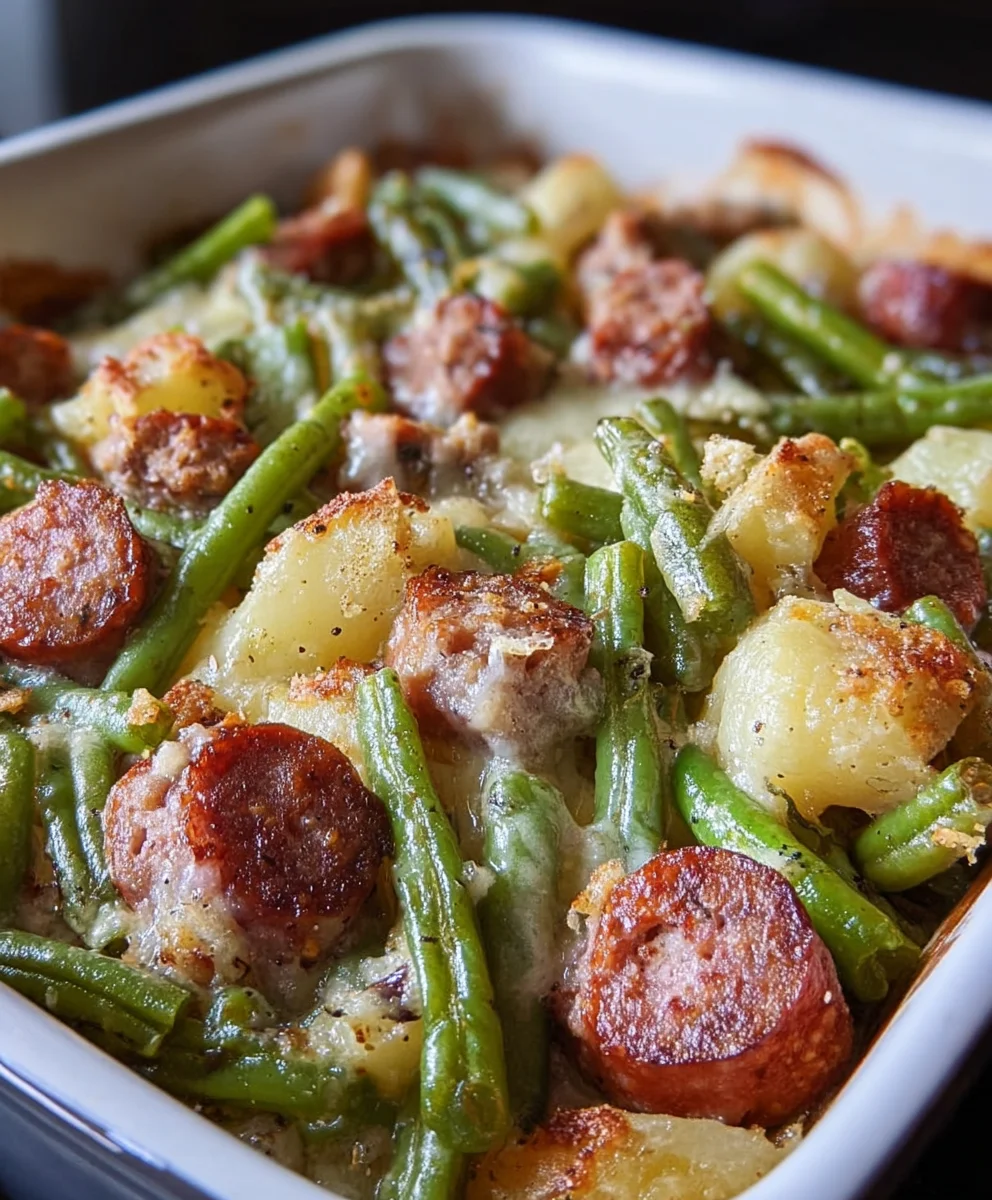 Beef Sausage Green Bean Potato Casserole - Easy Dinner