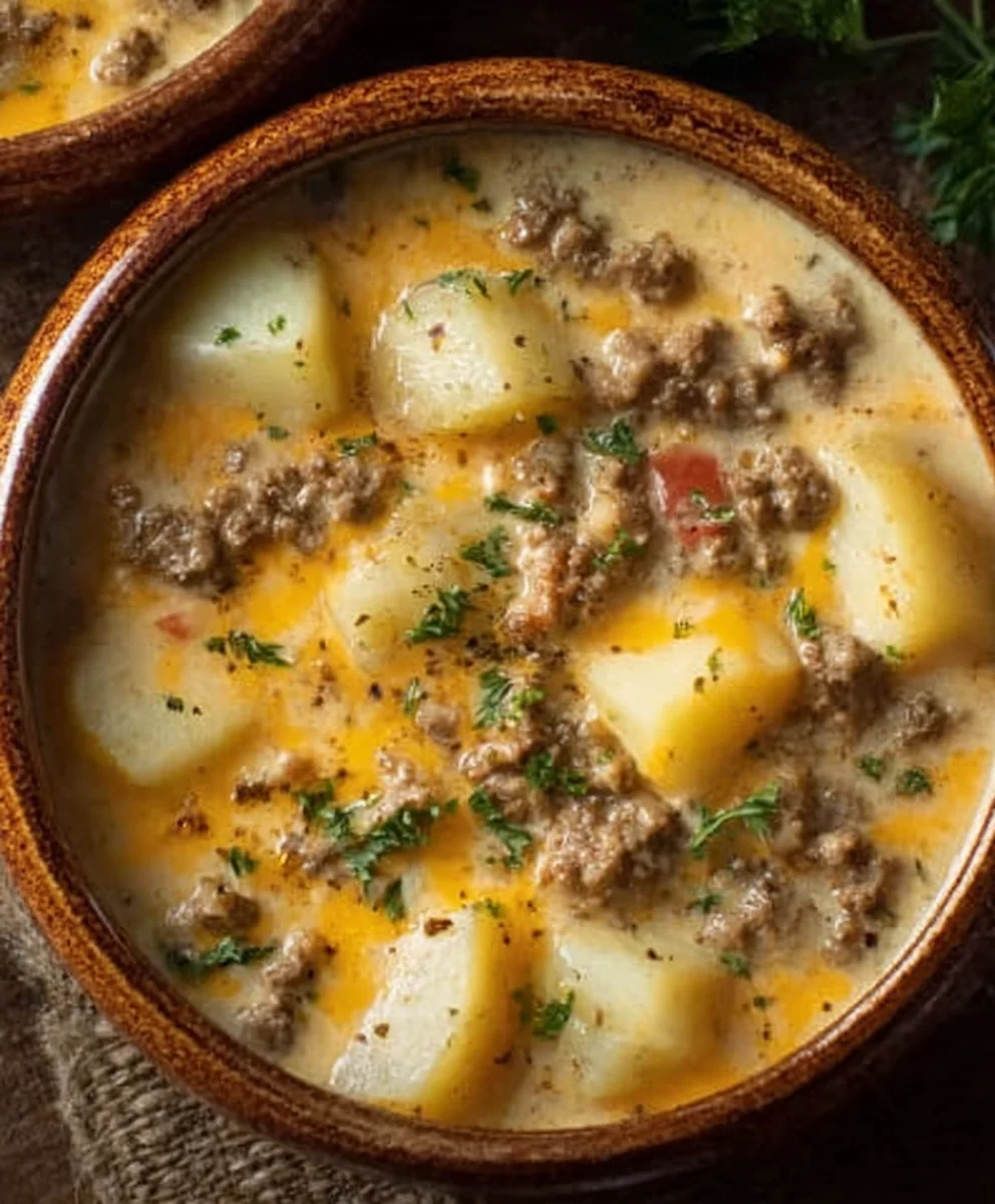 Cheesy Beef Hamburger Potato Soup - Easy Comfort Food