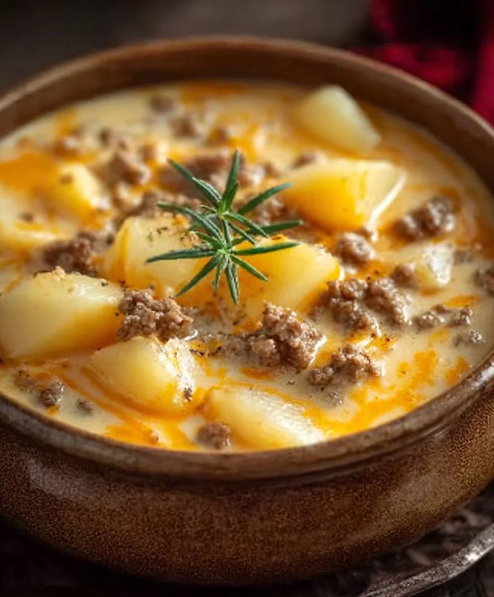 Cheesy Beef Beef Hamburger Potato Soup-Easy Comfort Food