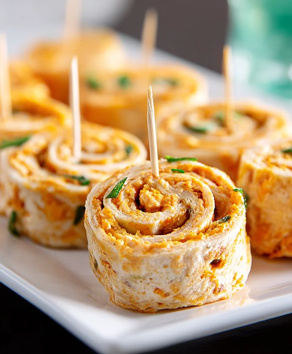 Spicy Buffalo Chicken Tortilla Pinwheels-Easy Appetizer