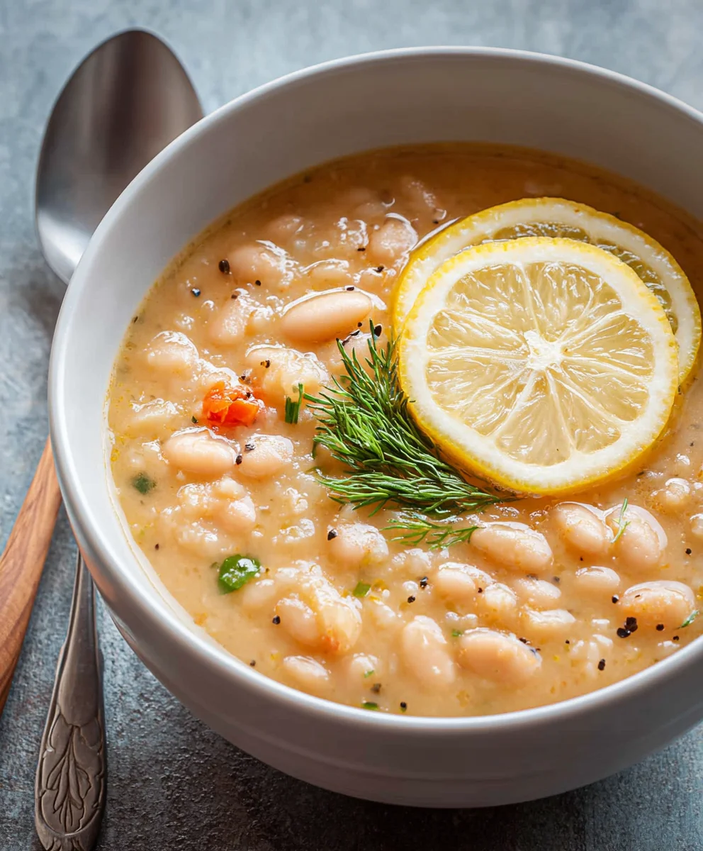 Greek White Bean Soup with Garlic and Lemon