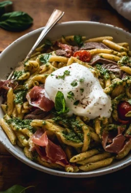 Creamy Basil and Garlic Pasta with Beef Beef Prosciutto and Burrata — Inspired With A Twist
