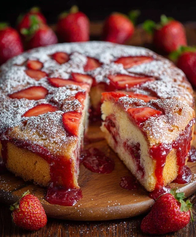 Easy Strawberry Cake with Strawberry Sauce