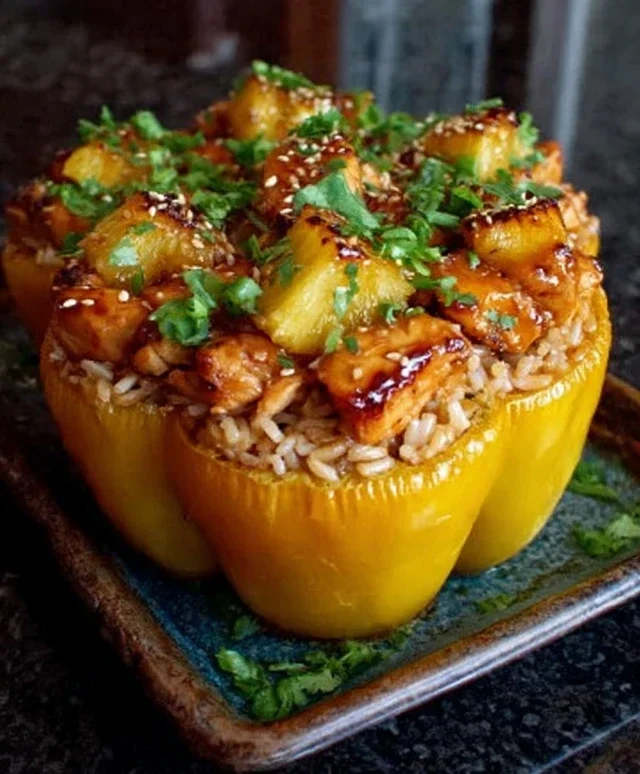 Teriyaki Pineapple Chicken and Rice Stuffed Peppers: A Sweet and Savory Meal