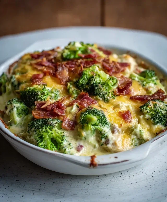 Creamy Low Carb Chicken Casserole with Broccoli and Beef Beef Bacon
