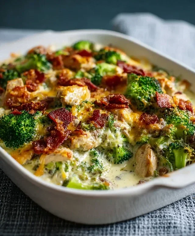 Creamy Low Carb Chicken Casserole with Broccoli and Beef Beef Bacon