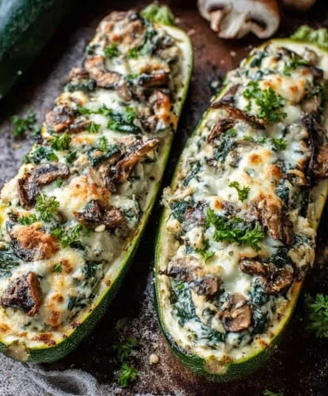Spinach, Mushroom, and Ricotta Stuffed Zucchini Boats