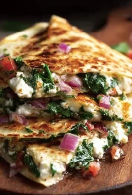 Mediterranean Quesadillas with Spinach, Feta, Mozzarella, and Red Onion