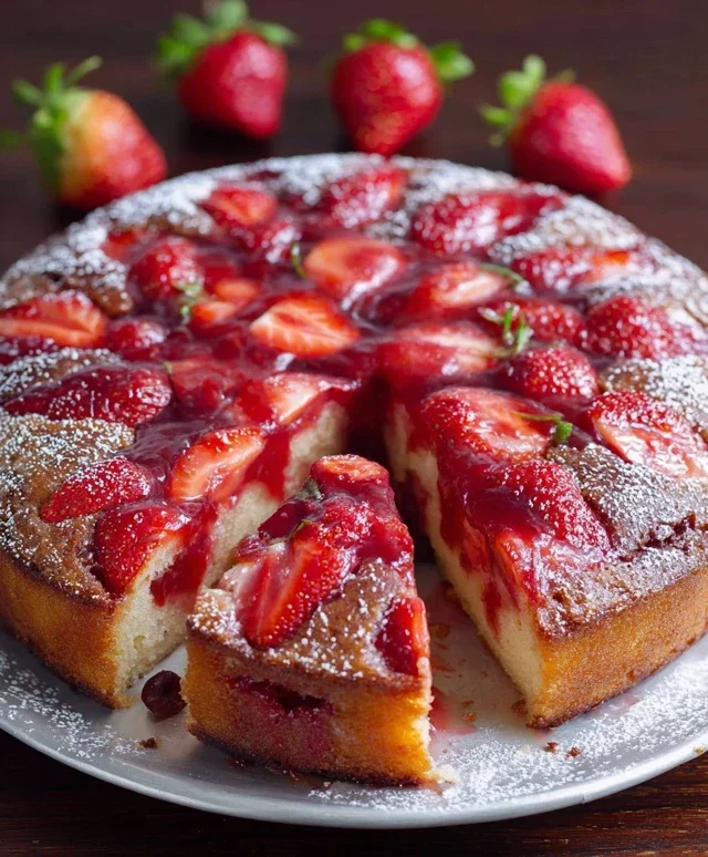 Easy Strawberry Cake with Strawberry Sauce