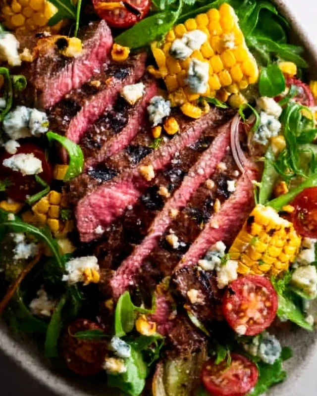 Balsamic Steak Gorgonzola Salad with Grilled Corn