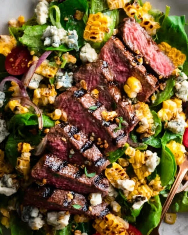 Balsamic Steak Gorgonzola Salad with Grilled Corn