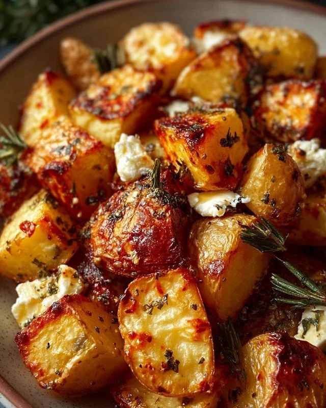 Roasted Potatoes with Baked Feta and Garlic
