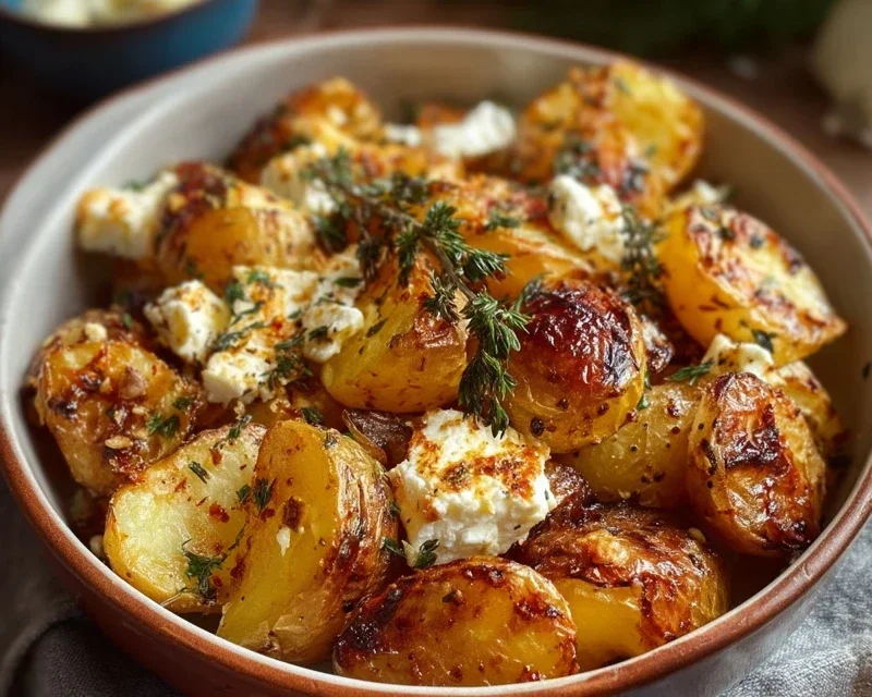 Roasted Potatoes with Baked Feta and Garlic
