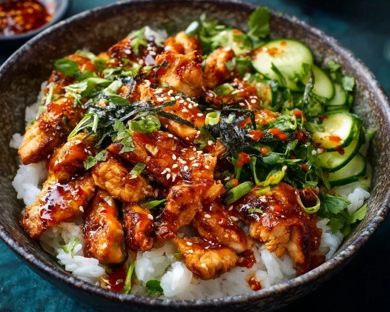 Spicy Honey-Gin Extract Extractger Chicken Bowls with Yum Yum Sauce