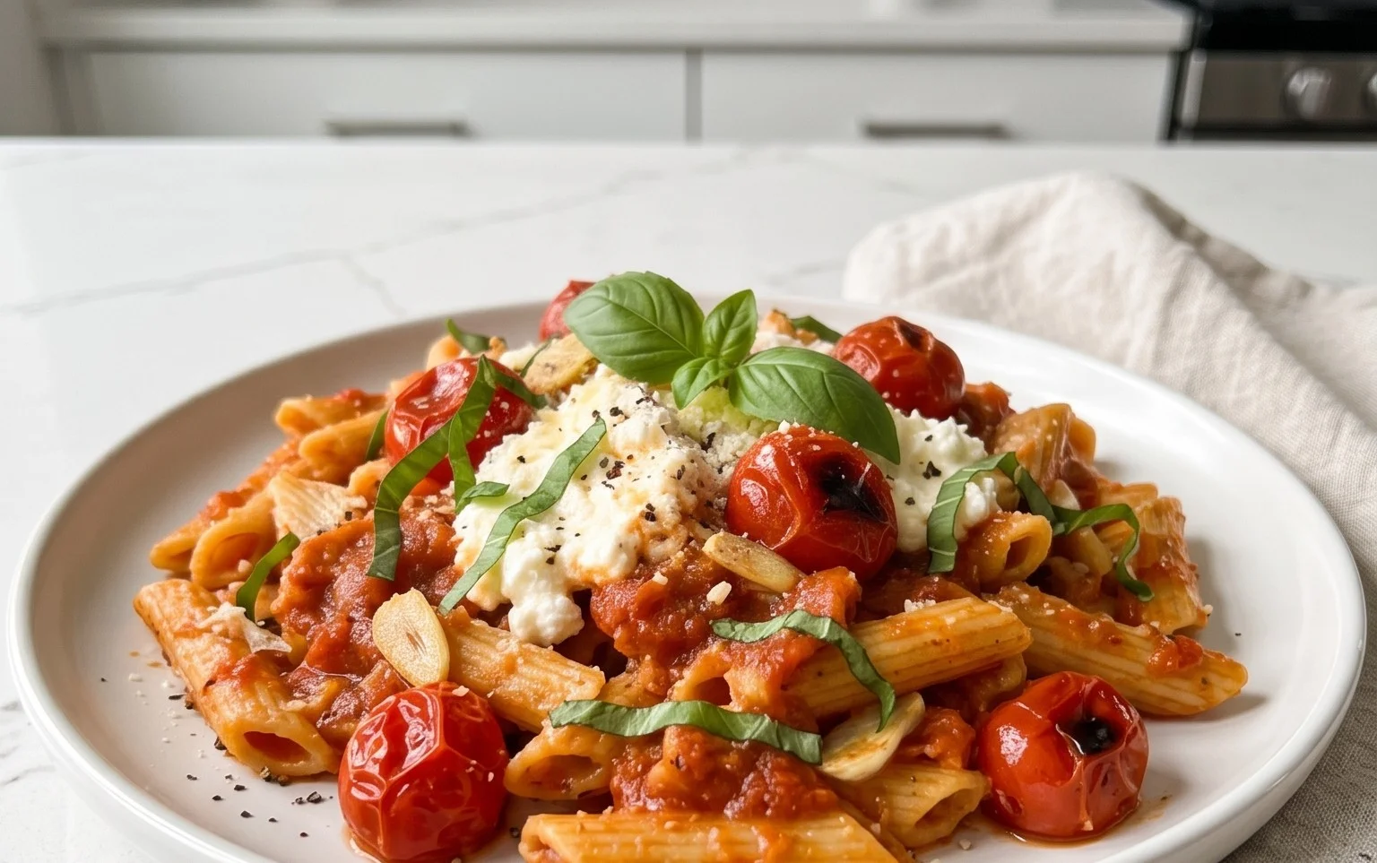 Roasted Tomato and Garlic Ricotta Pasta