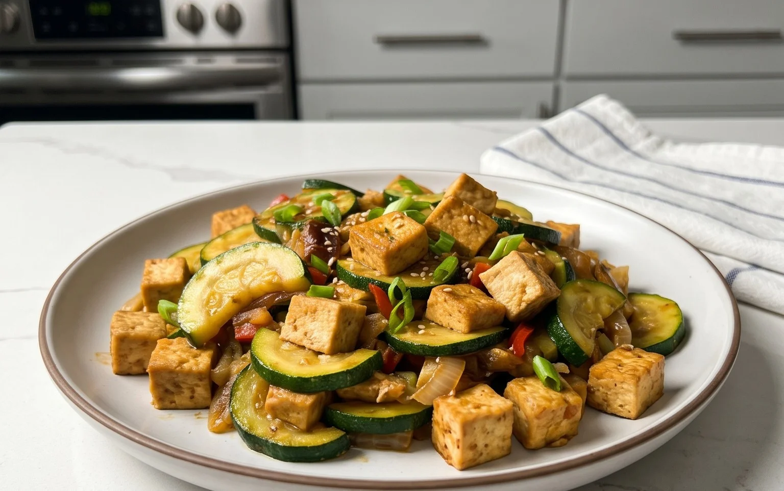 Zucchini Stir Fry With Tofu (Vegan)