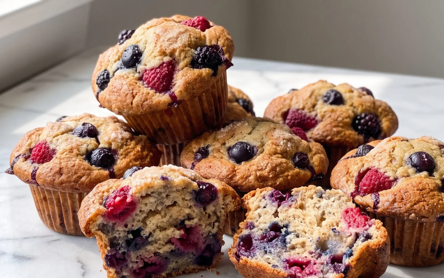Bakery Style Mixed Berry Muffins | with Frozen Berries