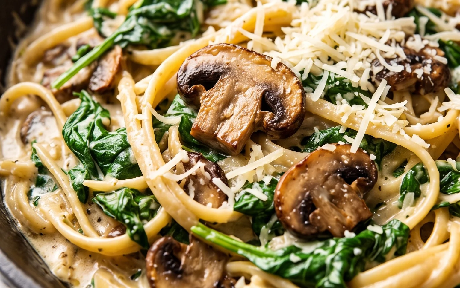 Parmesan Spinach Mushroom Pasta Skillet