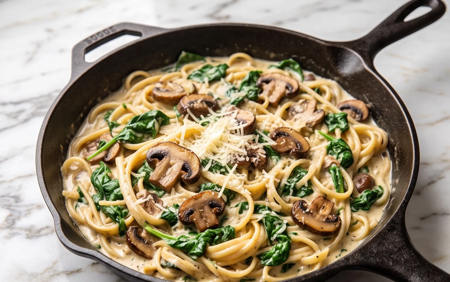 Parmesan Spinach Mushroom Pasta Skillet