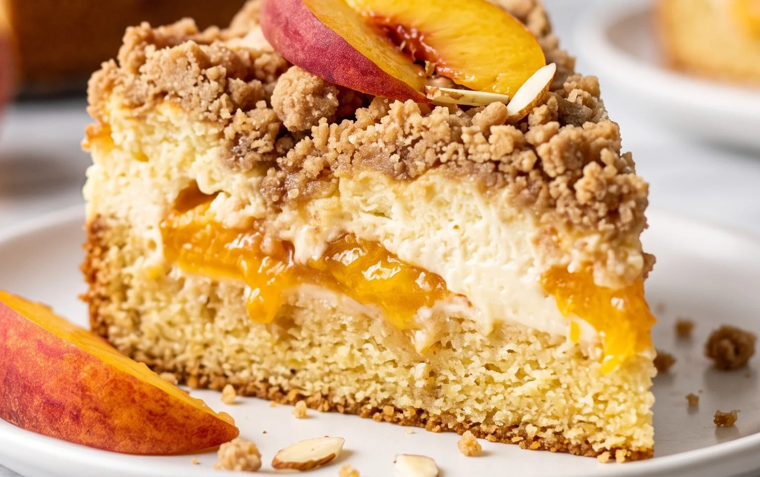 Peach Cream Cheese Cake with Streusel Topping
