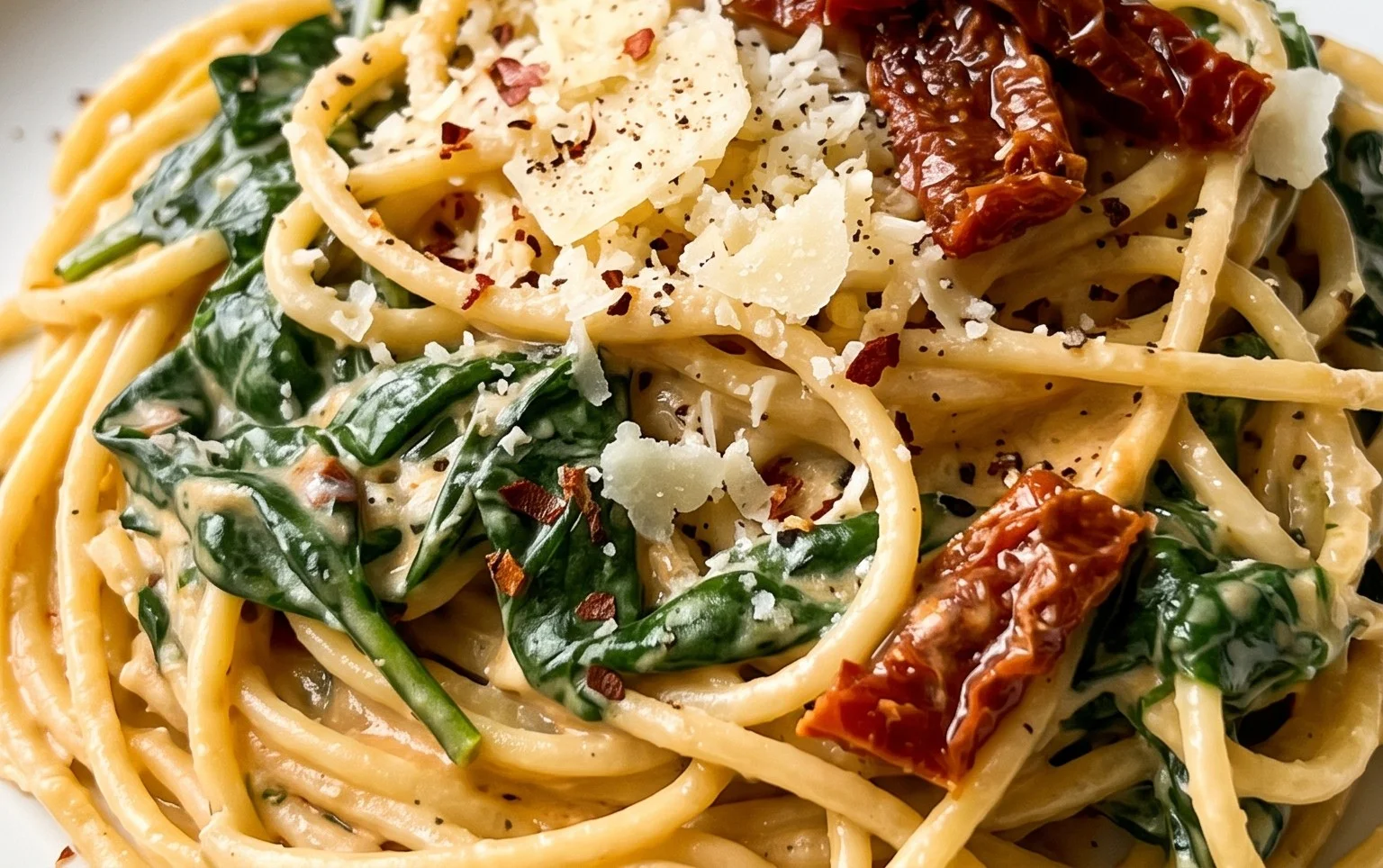 Spaghetti & Spinach with Sun-Dried Tomato Cream Sauce