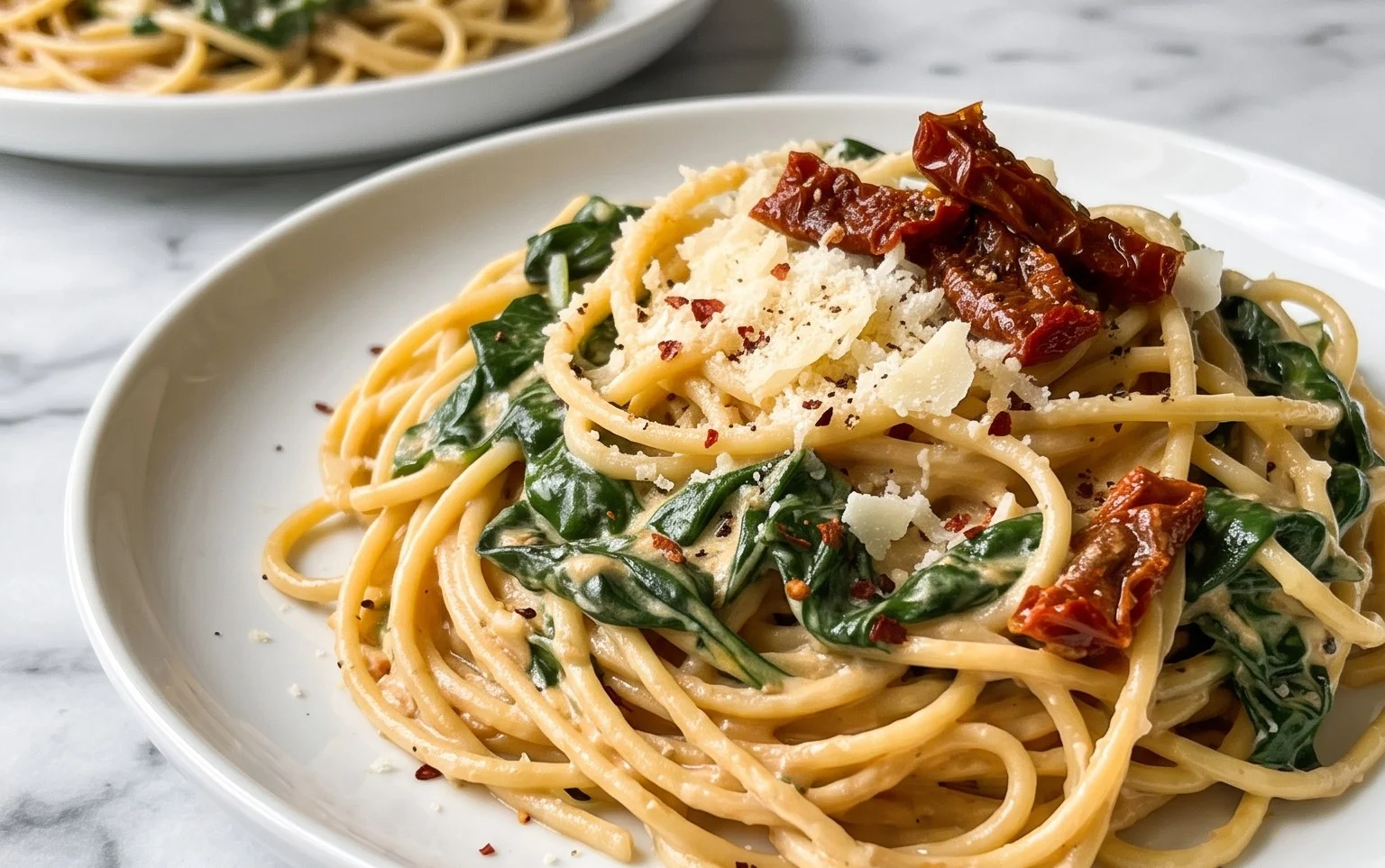 Spaghetti & Spinach with Sun-Dried Tomato Cream Sauce