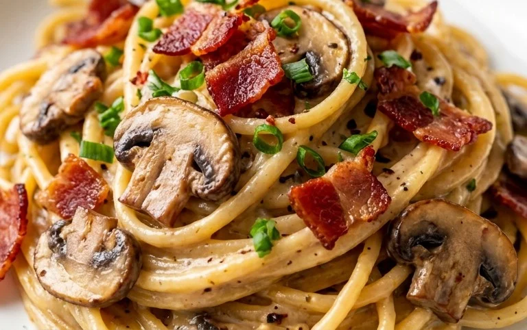 Creamy Beef Bacon and Mushroom Pasta