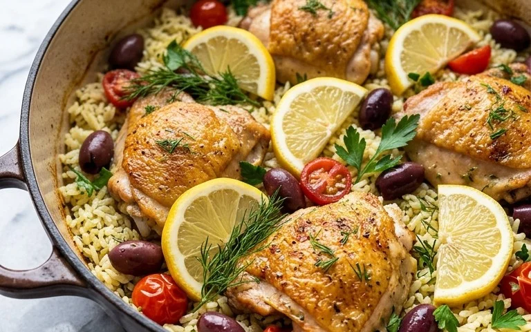 Greek Chicken and Lemon Rice (30 Minutes, One-Pot)