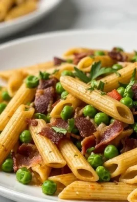 Penne Pasta, Peas and Beef Bacon