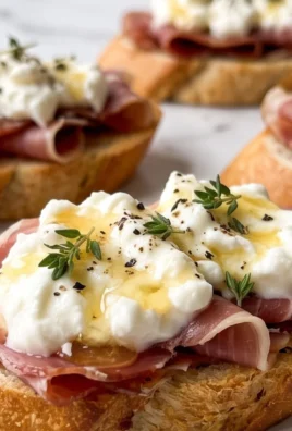 Beef Prosciutto Crostini with Burrata and Lemon Honey Drizzle